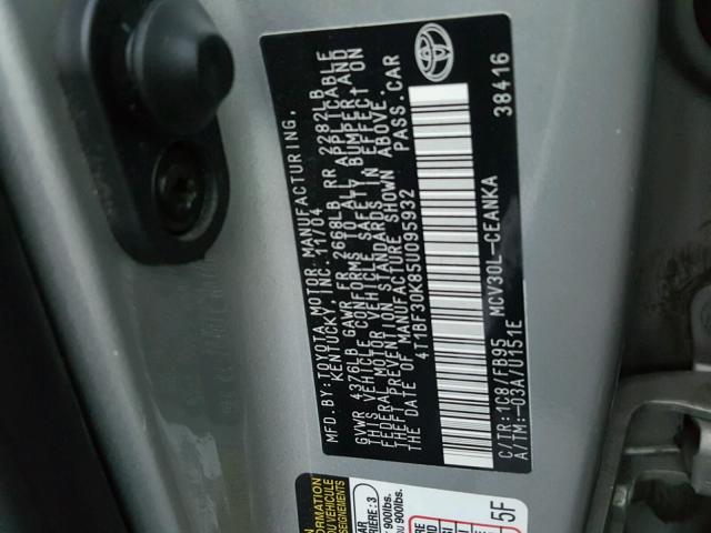 4T1BF30K85U095932 - 2005 TOYOTA CAMRY LE SILVER photo 10