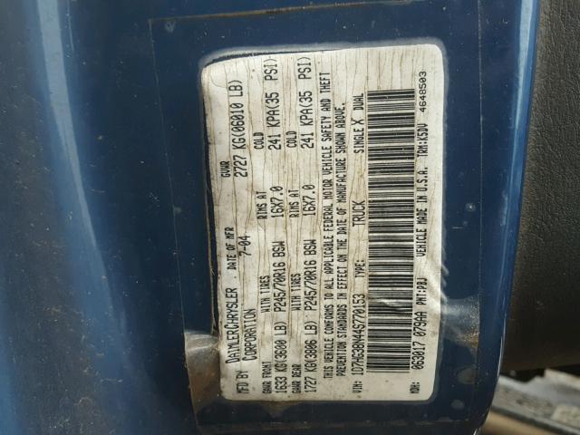 1D7HG38N44S770153 - 2004 DODGE DAKOTA QUA BLUE photo 10