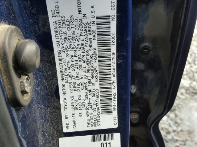 5TELU42N47Z446020 - 2007 TOYOTA TACOMA DOU BLUE photo 10