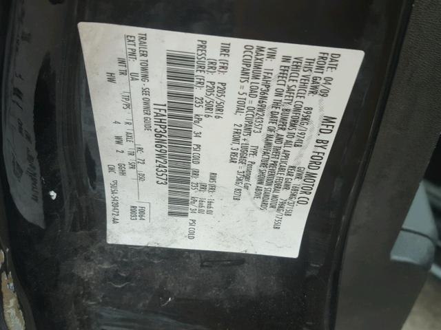 1FAHP36N69W243573 - 2009 FORD FOCUS SES BLACK photo 10