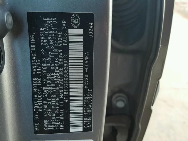 4T1BF32KX6U629043 - 2006 TOYOTA CAMRY LE GRAY photo 10
