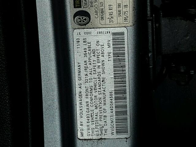 WVGCM77L44D044586 - 2004 VOLKSWAGEN TOUAREG 4. SILVER photo 10