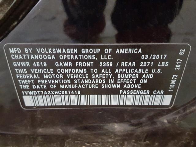 1VWDT7A3XHC067416 - 2017 VOLKSWAGEN PASSAT R-L BLACK photo 10