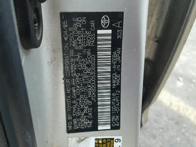 JTDKB20U053065020 - 2005 TOYOTA PRIUS SILVER photo 10