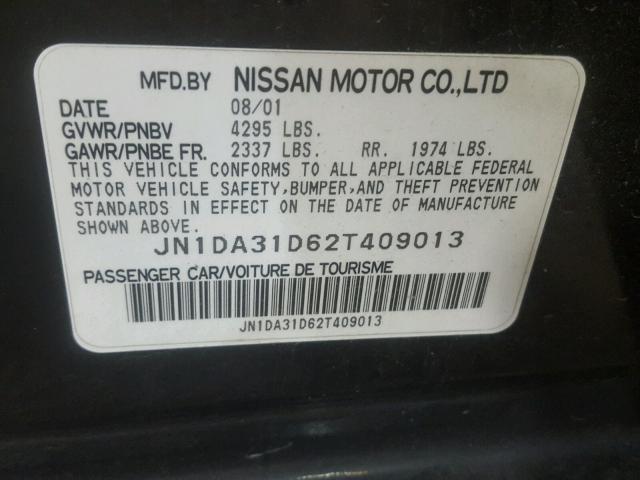 JN1DA31D62T409013 - 2002 NISSAN MAXIMA GLE BLACK photo 10