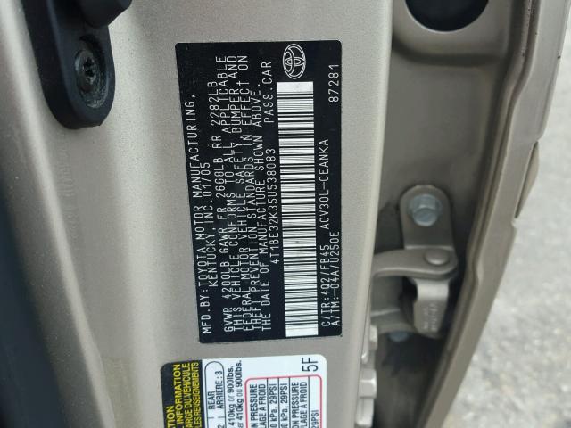 4T1BE32K35U538083 - 2005 TOYOTA CAMRY LE SILVER photo 10