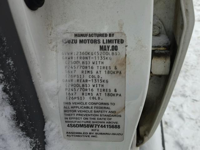 4S6DM58W7Y4415688 - 2000 HONDA PASSPORT E 白色 照片 10