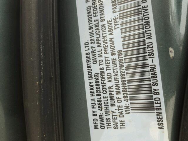 4S3BH665827608768 - 2002 SUBARU LEGACY OUT GREEN photo 10