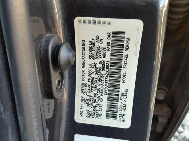 1NXBU4EE5AZ316931 - 2010 TOYOTA COROLLA BA GRAY photo 10