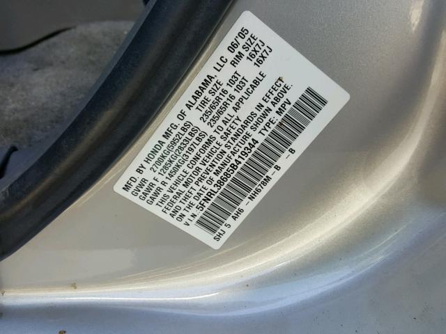 5FNRL38685B419344 - 2005 HONDA ODYSSEY EX SILVER photo 10