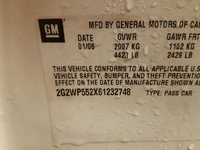 2G2WP552X61232748 - 2006 PONTIAC GRAND PRIX WHITE photo 10