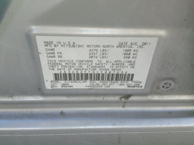 4A32B2FF6CE007694 - 2012 MITSUBISHI GALANT FE SILVER photo 10