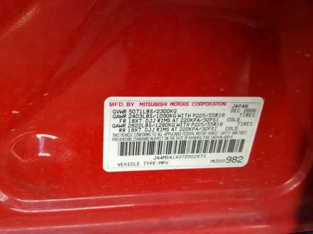 JA4MS41X37Z002873 - 2007 MITSUBISHI OUTLANDER RED photo 10