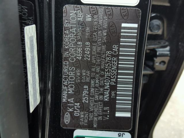 KNALN4D71E5157878 - 2014 KIA CADENZA PR BLACK photo 10