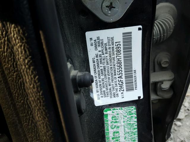 2HGFA55568H708951 - 2008 HONDA CIVIC SI BLACK photo 10