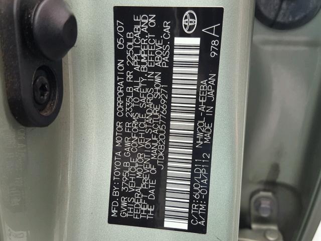 JTDKB20U577669271 - 2007 TOYOTA PRIUS GREEN photo 10