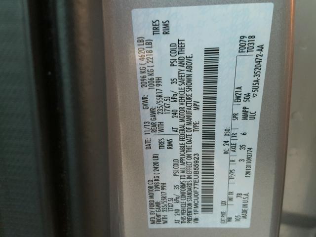 1FMCU0F77EUB55923 - 2014 FORD ESCAPE S SILVER photo 10