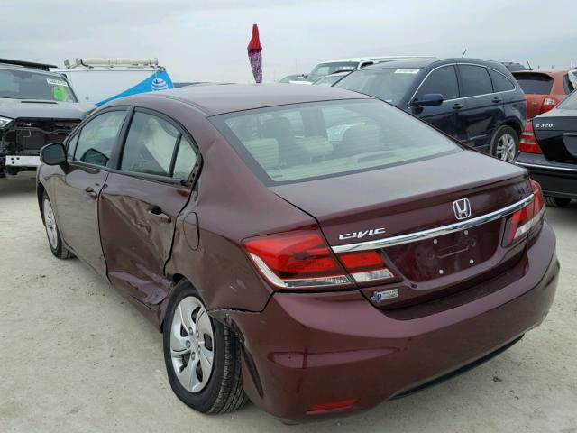 19XFB2F53DE237808 - 2013 HONDA CIVIC LX MAROON photo 3