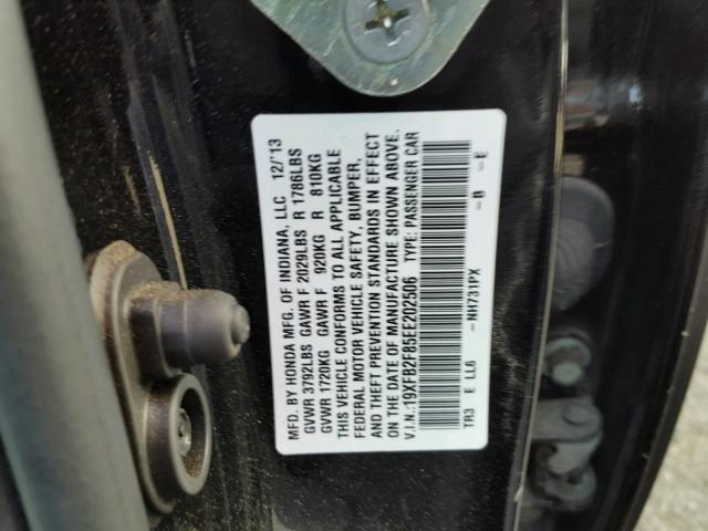 19XFB2F85EE202506 - 2014 HONDA CIVIC EX BLACK photo 10