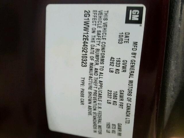 2G1WW12E449210323 - 2004 CHEVROLET MONTE CARL 栗色 照片 10