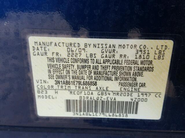 3N1AB61E79L686858 - 2009 NISSAN SENTRA 2.0 BLUE photo 10