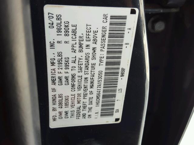 1HGCM56417A153050 - 2007 HONDA ACCORD LX GRAY photo 10