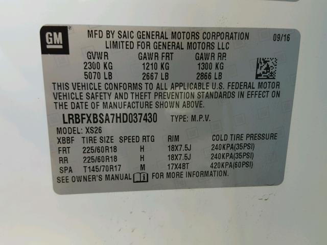 LRBFXBSA7HD037430 - 2017 BUICK ENVISION E WHITE photo 10