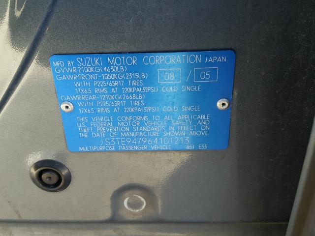 JS3TE947964101213 - 2006 SUZUKI GRAND VITA BLUE photo 10