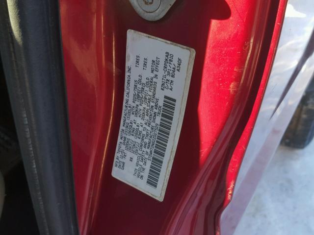 5TEWM72N82Z027529 - 2002 TOYOTA TACOMA XTR RED photo 10