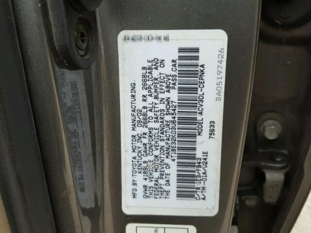 4T1BE32K03U645427 - 2003 TOYOTA CAMRY LE GRAY photo 10