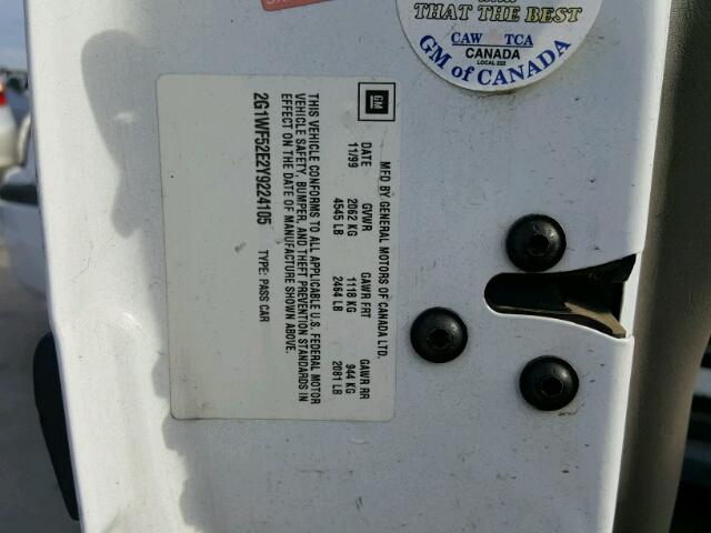 2G1WF52E2Y9224105 - 2000 CHEVROLET IMPALA WHITE photo 10