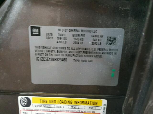 1G1ZC5E13BF329460 - 2011 CHEVROLET MALIBU 1LT 灰色 照片 10