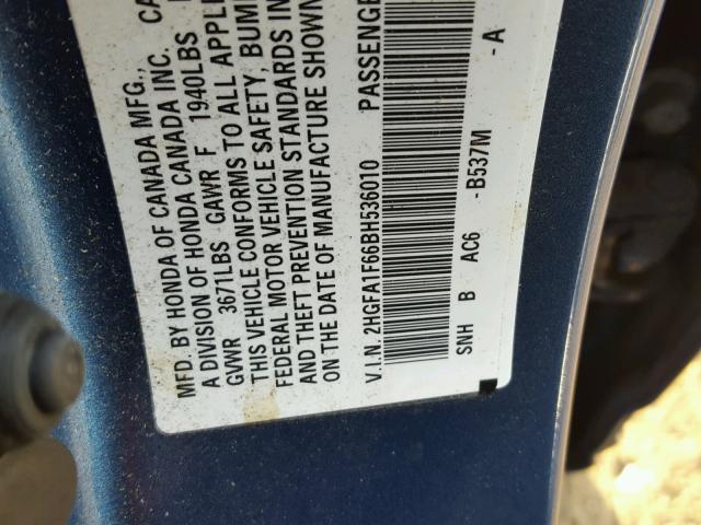 2HGFA1F66BH536010 - 2011 HONDA CIVIC LX-S Mavi foto 10