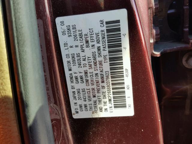 JHMCP26888C079623 - 2008 HONDA ACCORD EXL RED photo 10