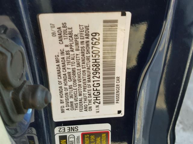 2HGFG12968H507629 - 2008 HONDA CIVIC EXL أزرق صورة 10