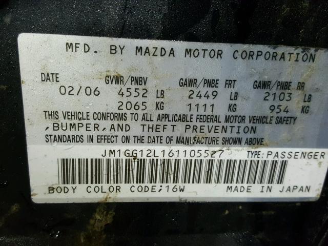 JM1GG12L161105527 - 2006 MAZDA SPEED 6 BLACK photo 10