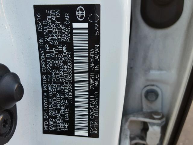 JTDKARFU3G3020594 - 2016 TOYOTA PRIUS WHITE photo 10