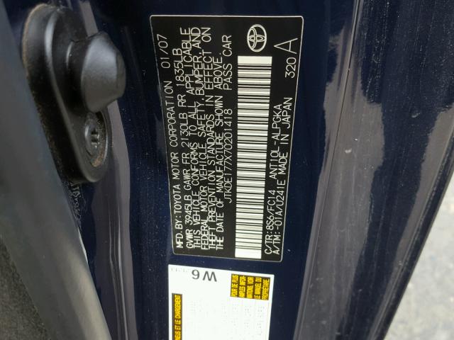 JTKDE177X70201418 - 2007 TOYOTA SCION TC 蓝色 照片 10