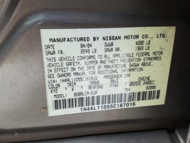 1N4AL11D55C167016 - 2005 NISSAN ALTIMA S BROWN photo 10