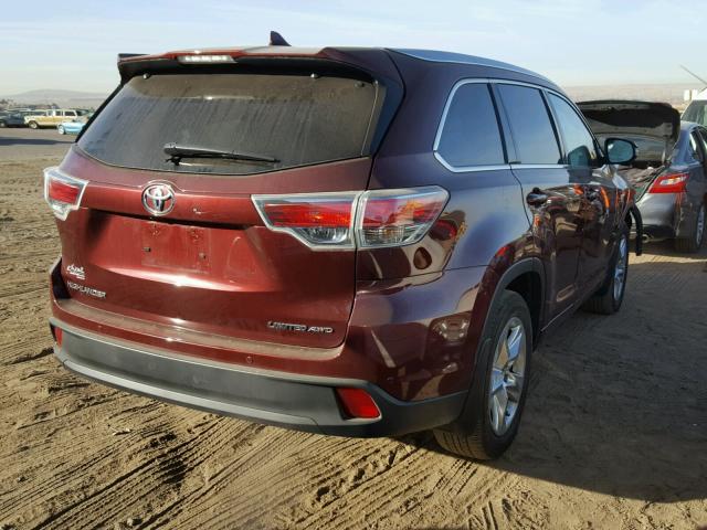 5TDDKRFH5GS285122 - 2016 TOYOTA HIGHLANDER BURGUNDY photo 4