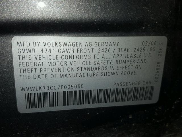 WVWLK73C07E005055 - 2007 VOLKSWAGEN PASSAT 2.0 GRAY photo 10