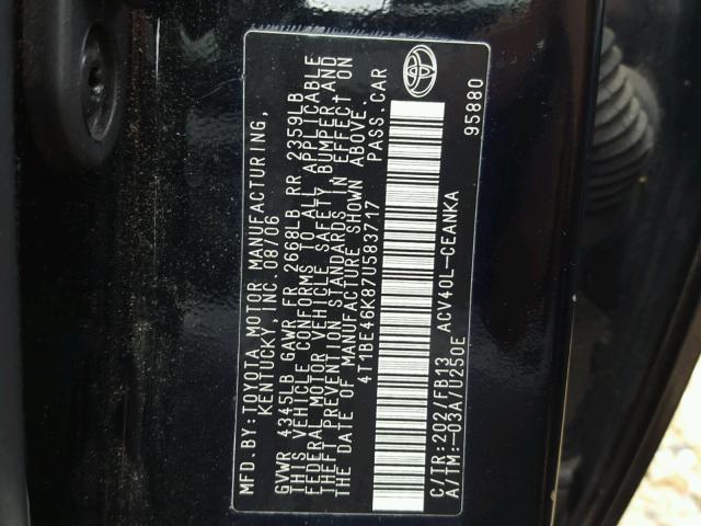 4T1BE46K87U583717 - 2007 TOYOTA CAMRY NEW BLACK photo 10