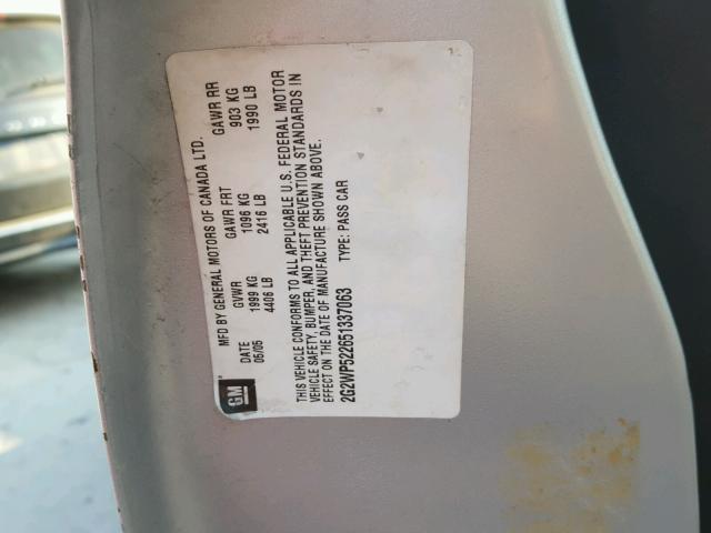 2G2WP522651337063 - 2005 PONTIAC GRAND PRIX ვერცხლისფერი ფოტო 10