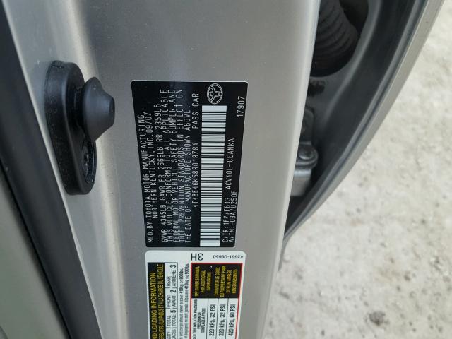 4T4BE46K58R018784 - 2008 TOYOTA CAMRY CE SILVER photo 10