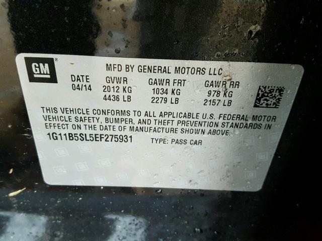 1G11B5SL5EF275931 - 2014 CHEVROLET MALIBU LS შავი ფოტო 10