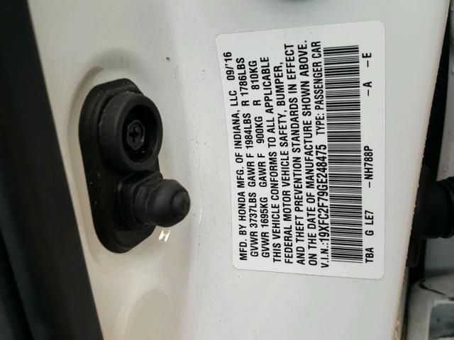 19XFC2F79GE248475 - 2016 HONDA CIVIC EX თეთრი ფოტო 10