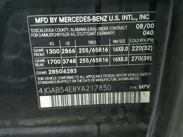 4JGAB54E8YA217850 - 2000 MERCEDES-BENZ ML 320 BLACK photo 10