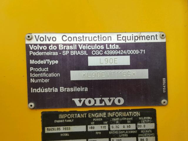 L90EV71165 - 2006 VOLVO L90E PIN YELLOW photo 10