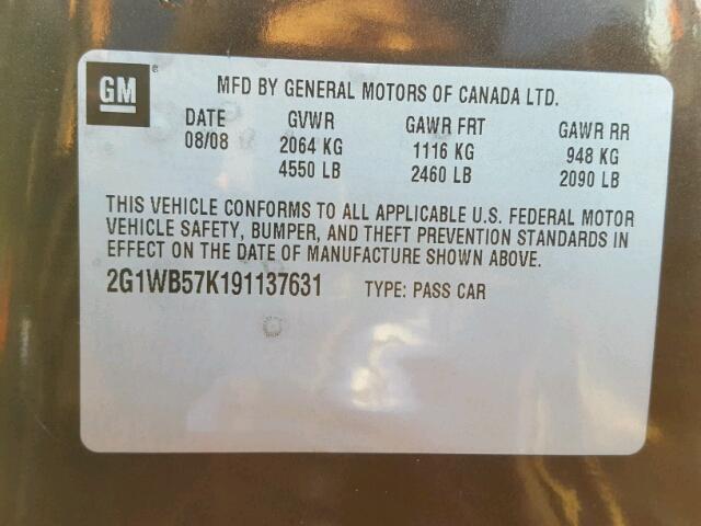 2G1WB57K191137631 - 2009 CHEVROLET IMPALA LS GRAY photo 10