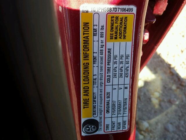 1G1PH5SB7D7106499 - 2013 CHEVROLET CRUZE ECO RED photo 10